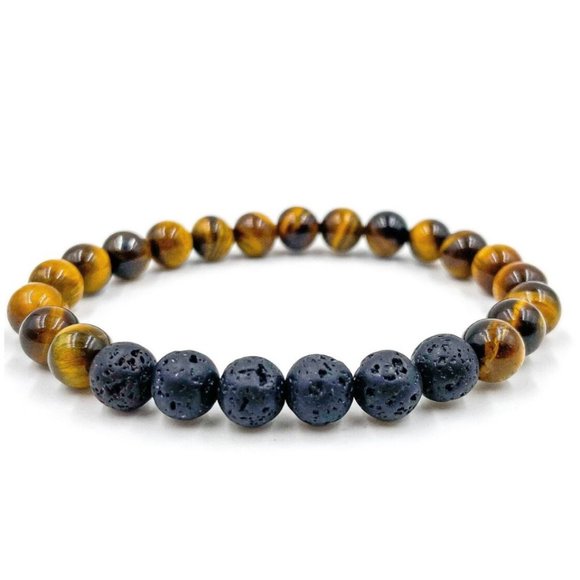 8mm Tiger Eye and Lava Rock Stretch Bracelet - Picture 1 of 6